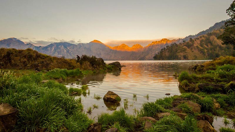 National parks in Indonesia: Segara Anak lake at Mount Rinjani National park
